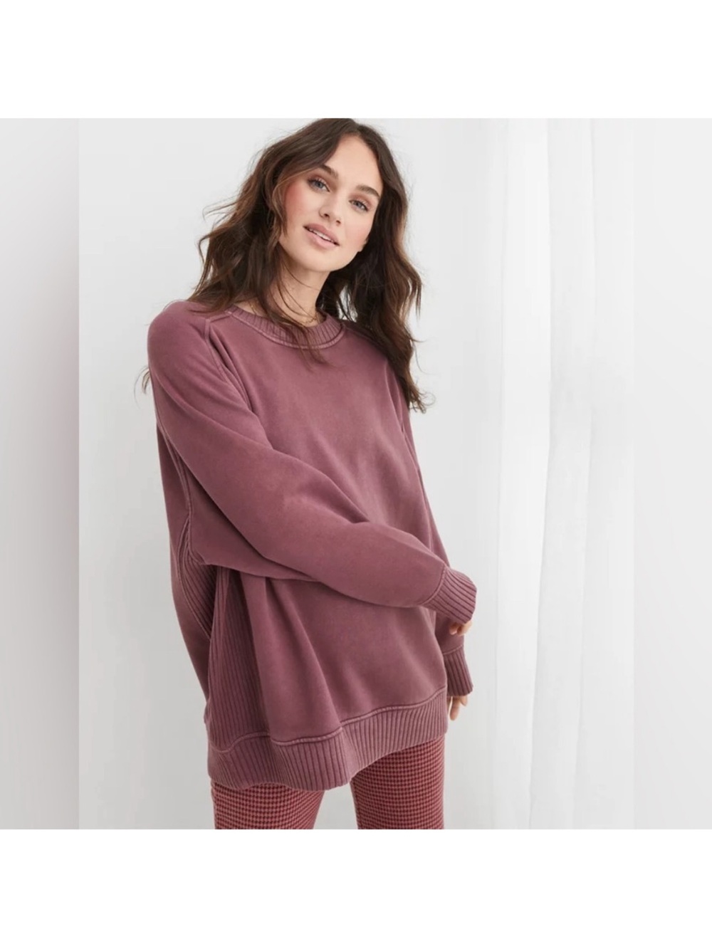 aerie Oversized Crewneck Sweater - Burgundy